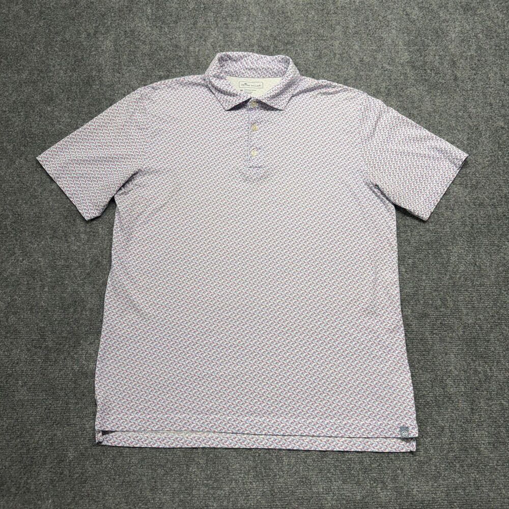 Peter Millar Polo Mens M Pima Cotton Blue Pink Floral Print Golf Shirt Peru